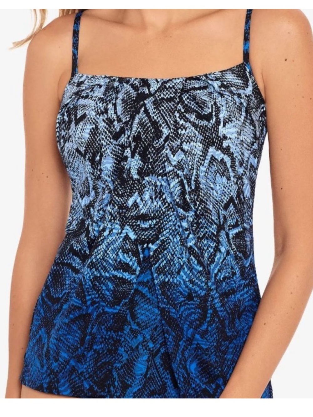 Miraclesuit Jubilee Blue tankini top blue & Black Snake-Print size 8 NWT